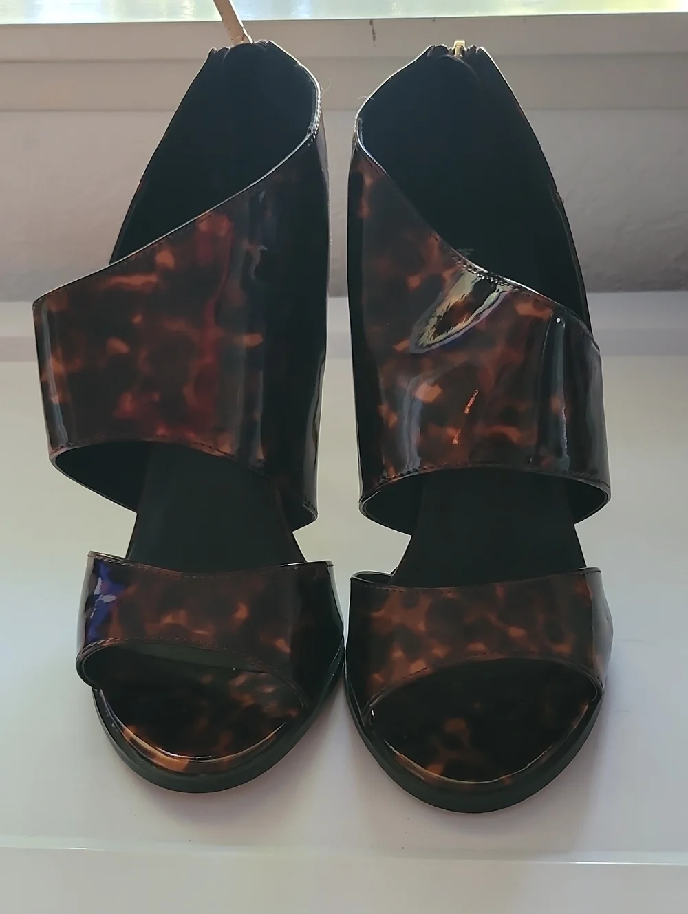Michael Antonio Tortoiseshell Patent Open-Toe Heels NEW 8.5